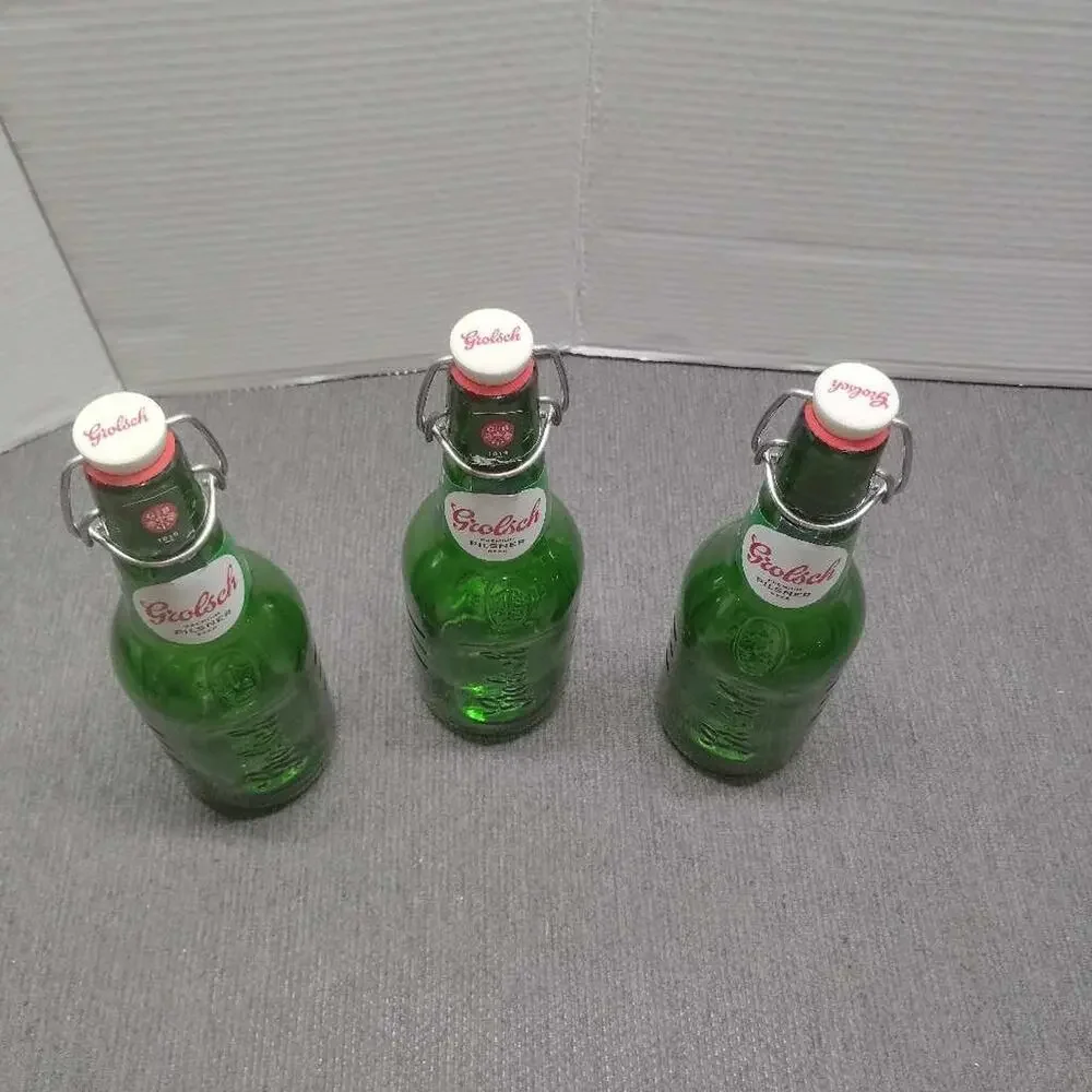 Grolsch Swing Top Beer Bottles Set 3 Green Glass Reusable Brewing